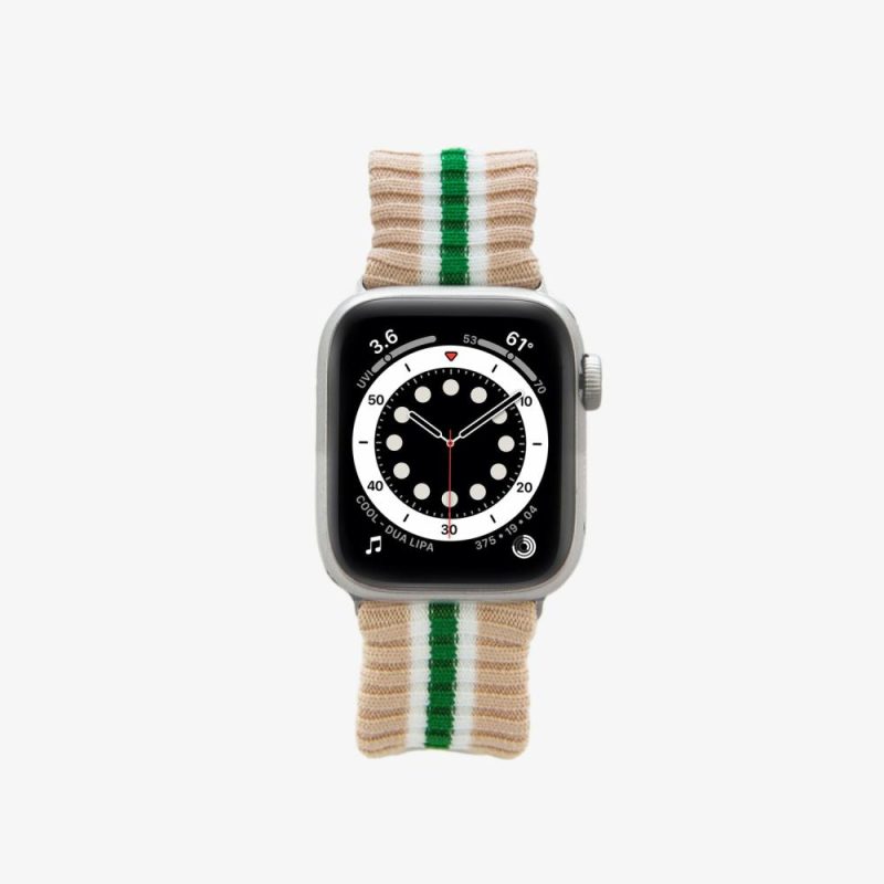 Knit Apple Watch Band – Oat + Green Stripe Apple Watch®