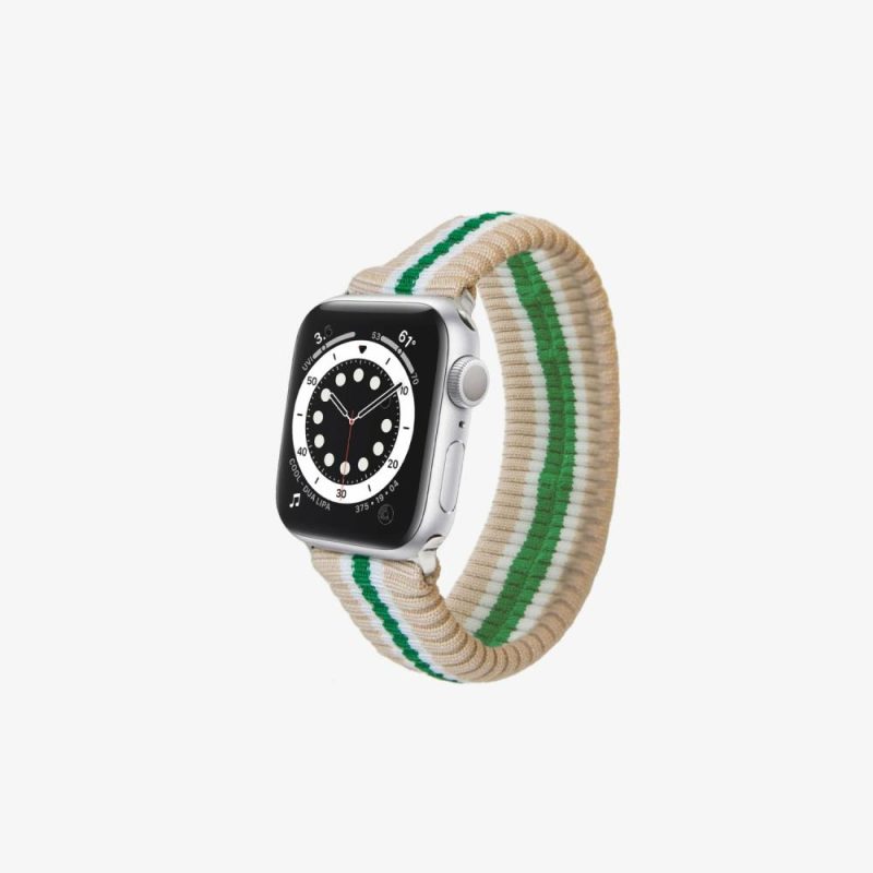 Knit Apple Watch Band – Oat + Green Stripe Apple Watch®