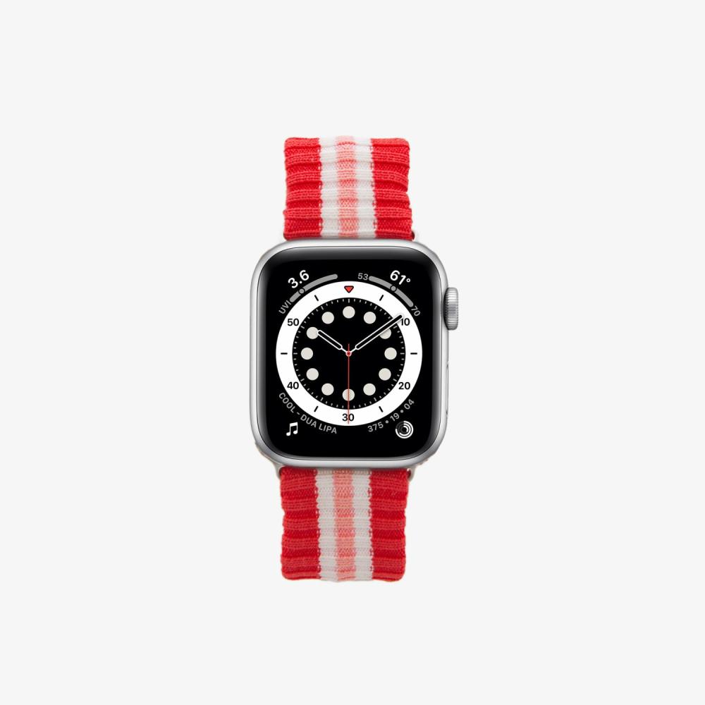 Knit Apple Watch Band – Varsity Red + Pink Stripe Apple Watch®