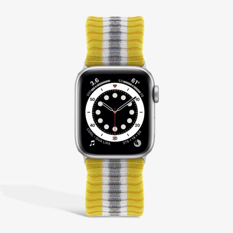 Knit Apple Watch Band – Varsity Yellow + Grey Stripe Apple Watch®