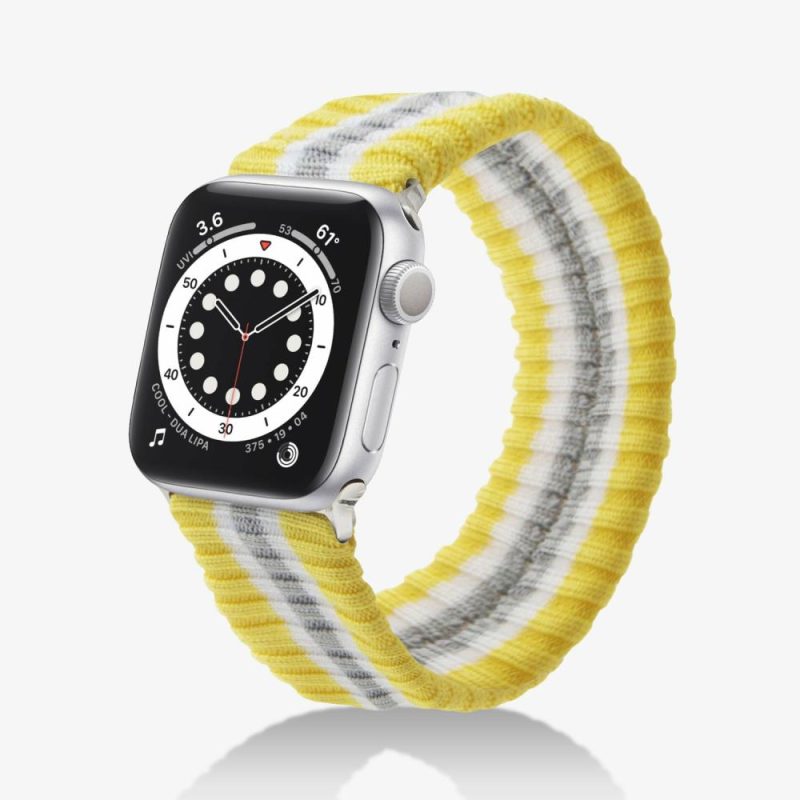 Knit Apple Watch Band – Varsity Yellow + Grey Stripe Apple Watch®