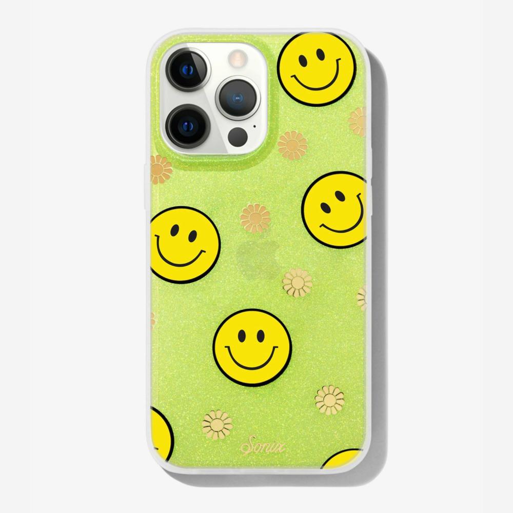 Neon Smiley Yellow iPhone Case Glitter Phone Cases