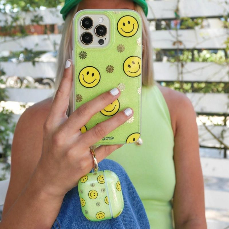 Neon Smiley Yellow iPhone Case Glitter Phone Cases