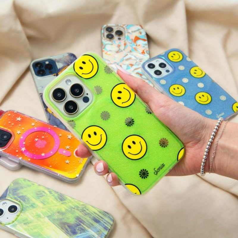 Neon Smiley Yellow iPhone Case Glitter Phone Cases