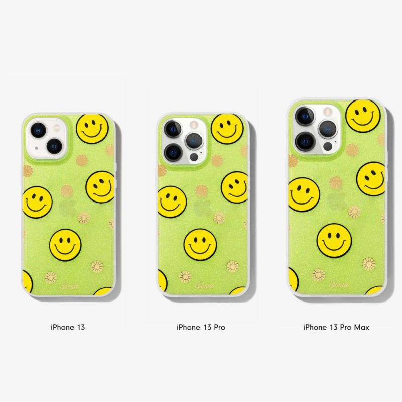 Neon Smiley Yellow iPhone Case Glitter Phone Cases