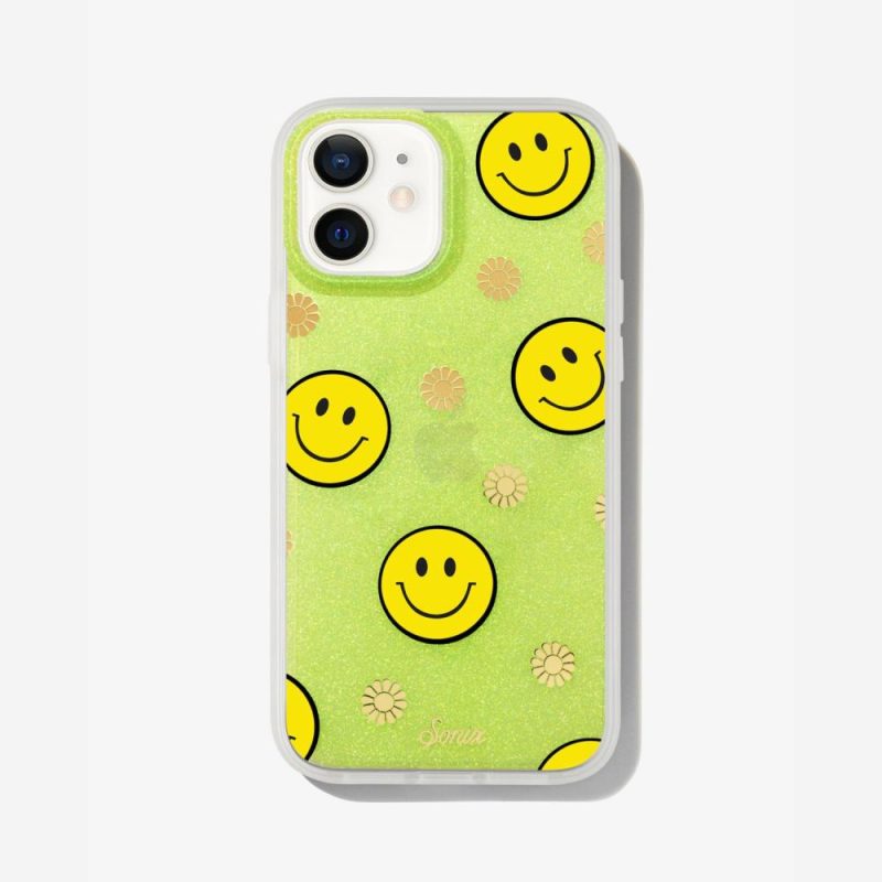 Neon Smiley Yellow iPhone Case Glitter Phone Cases