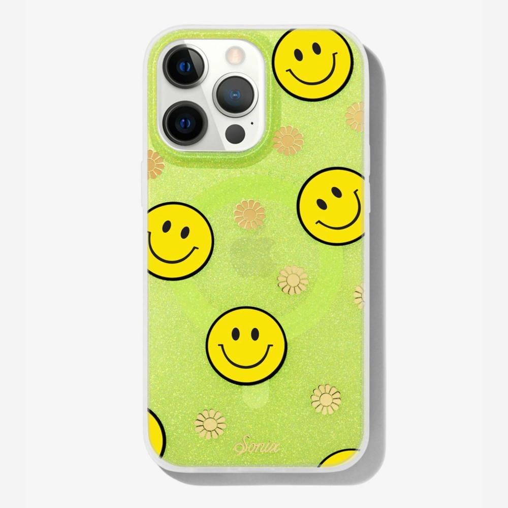 Neon Smiley Yellow Magsafe® Compatible iPhone Case Gold Foil Phone Cases