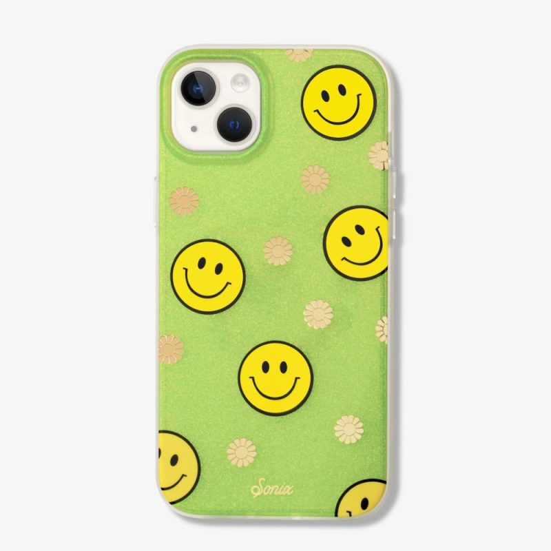 Neon Smiley Yellow Magsafe® Compatible iPhone Case Gold Foil Phone Cases