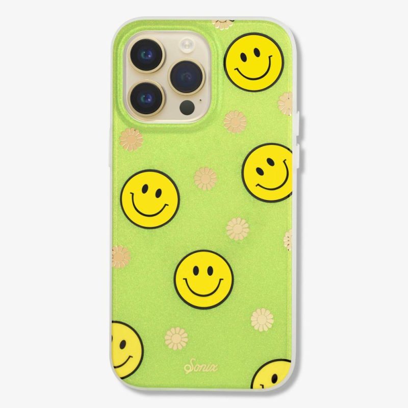 Neon Smiley Yellow Magsafe® Compatible iPhone Case Gold Foil Phone Cases