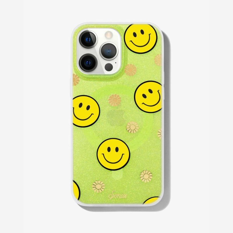 Neon Smiley Yellow Magsafe® Compatible iPhone Case Gold Foil Phone Cases