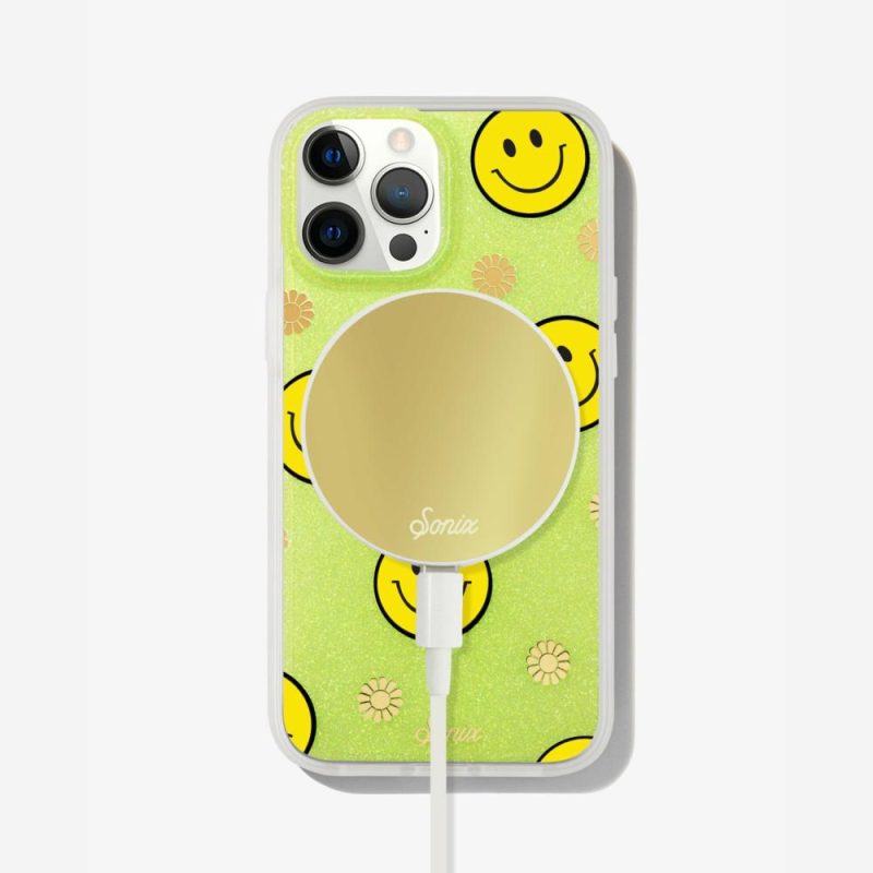 Neon Smiley Yellow Magsafe® Compatible iPhone Case Gold Foil Phone Cases