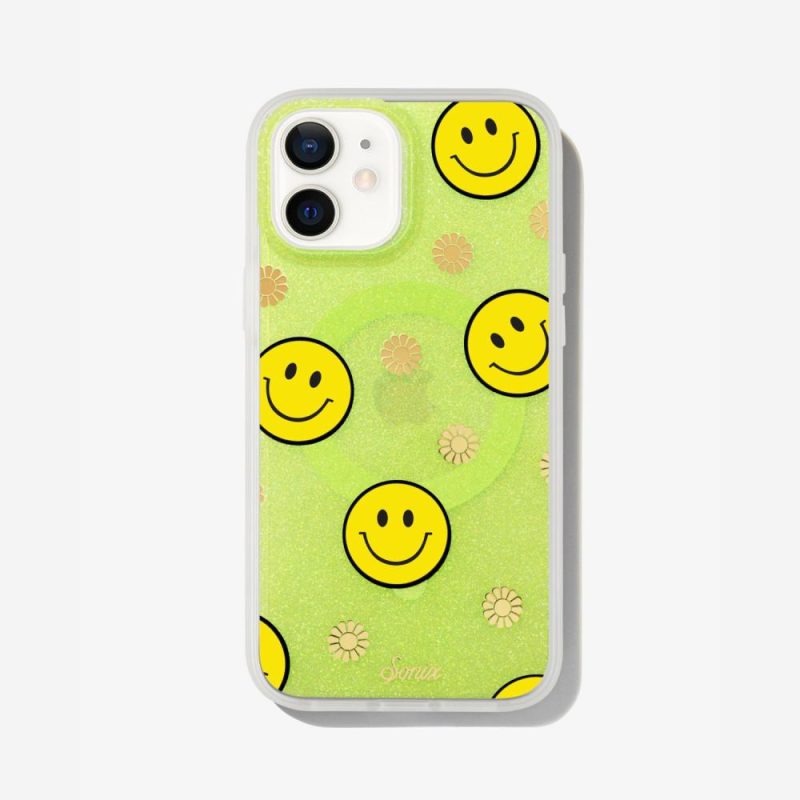 Neon Smiley Yellow Magsafe® Compatible iPhone Case Gold Foil Phone Cases